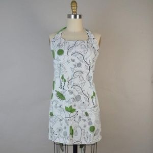 Handmade Reversible Tie Apron Birds Leaves Spring